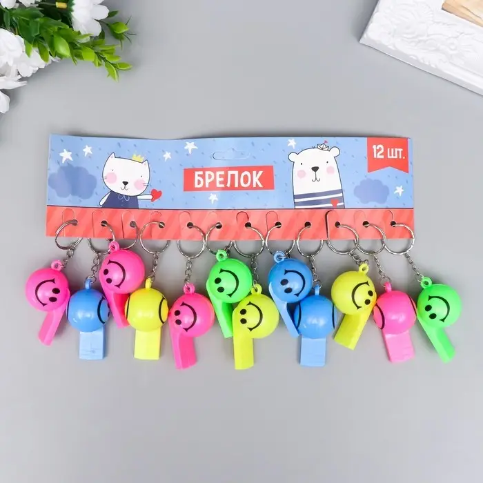 Свисток пластик на кольце "Смайл", МИКС