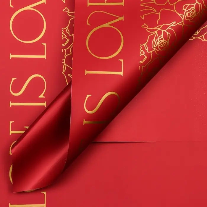 Пленка для цветов матовая, &laquo;Любовь и розы&raquo;, 57&times;57 см, красный