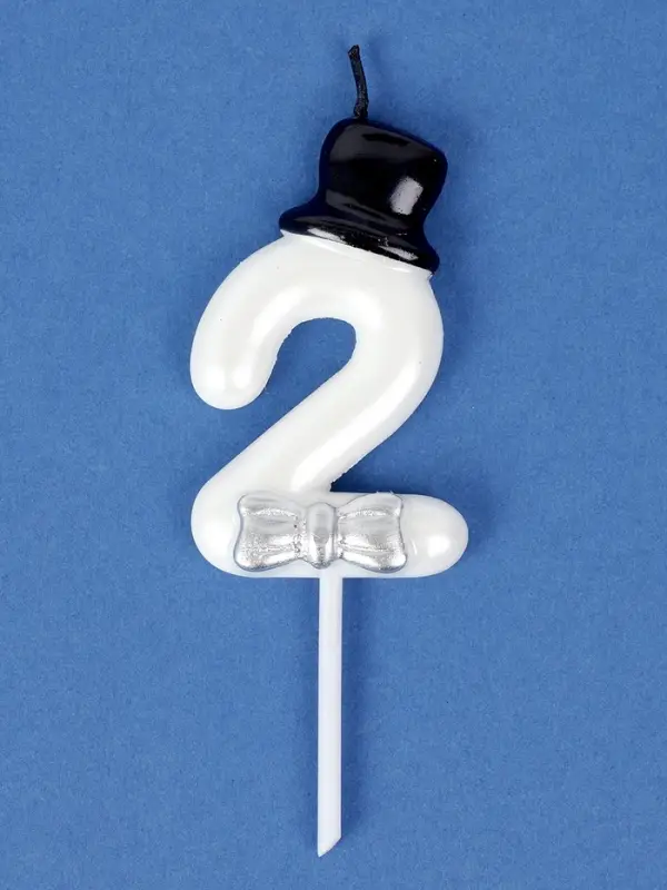 Свеча для торта &laquo;Джентельмен&raquo;, цифра 2, белая