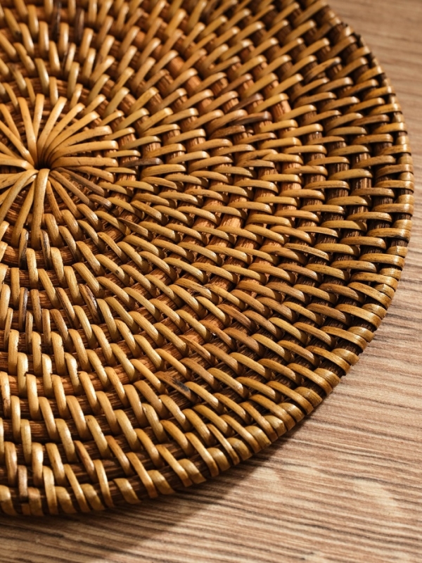 Коврик сервировочный плетеный круглый ротанг,    15х15х0,5 см