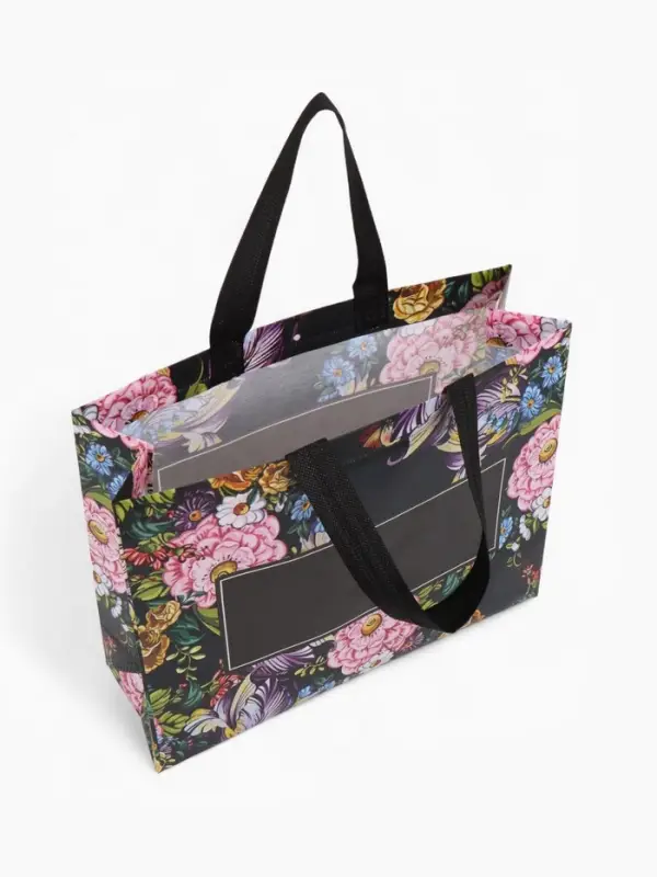 Сумка для покупок Цветы, 32*10*26. отд без молнии, черный