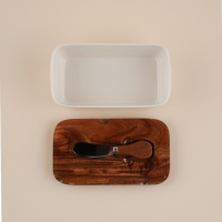 Паштетница фарфоровая с ножом SL Home &laquo;Южная акация&raquo;, 2 предмета: паштетница с деревянной крышкой 650 мл, нож 12,3&times;3 см