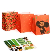 Набор крафтовых пакетов со стикерами, Чебурашка, 18х22х12 см