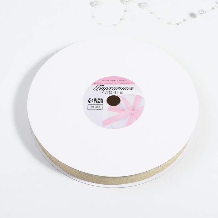 Лента бархатная, с золотым люрексом, 20 мм, 18 &plusmn; 1 м, цвет белый №01