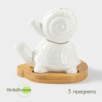 Набор для специй на деревянной подставке BellaTenero &laquo;Черепаха и улитка&raquo;, 2 предмета: солонка 25 мл, перечница 30 мл, цвет белый