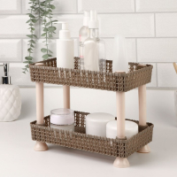 Органайзер для хранения маникюрных/косметических принадлежностей, двухуровневый, 24 &times; 20 &times; 15 см, цвет коричневый/бежевый