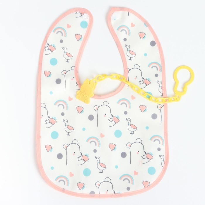 Набор детских слюнявчиков Крошка Я, 4 шт. + подарок, 29х20 см., цвет розовый, серый
