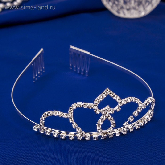 Диадема для волос "Лючия" сердце с каплей, 4,5 см, серебро