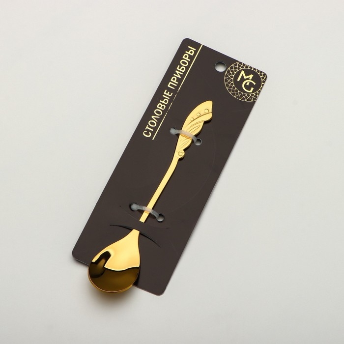 Ложка десертная из нержавеющей стали Magistro &laquo;Перо&raquo;, длина 12,5 см, цвет золотой