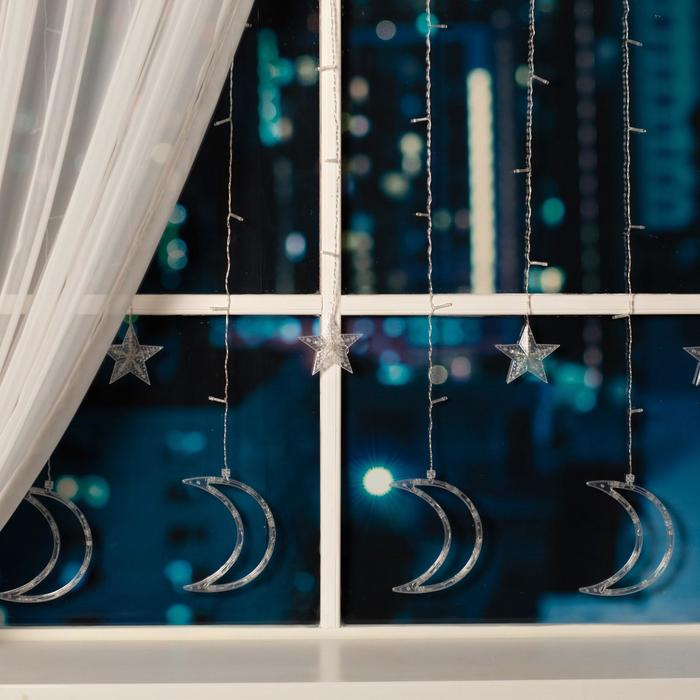 Гирлянда &laquo;Бахрома&raquo; 2.7 &times; 0.9 м с насадками &laquo;Месяц&raquo;, IP20, прозрачная нить, 138 LED, свечение тёплое белое, 8 режимов, 220 В