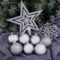 Набор украшений пластик с верхушкой 17 шт "Снежный" серебро