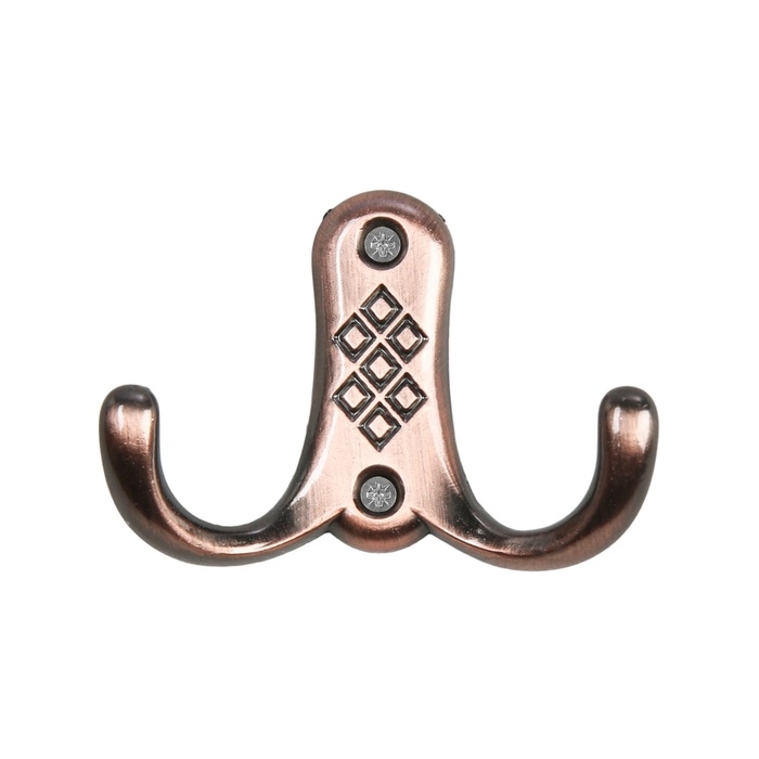 Крючок мебельный ТУНДРА TKD024, двухрожковый, медь