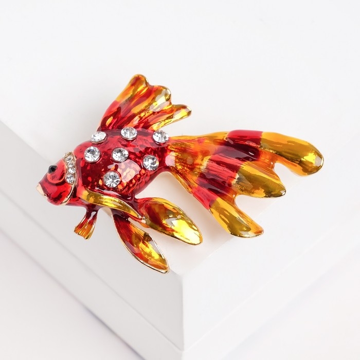 Брошь &laquo;Рыбка&raquo;, цвет красно-золотой в золоте