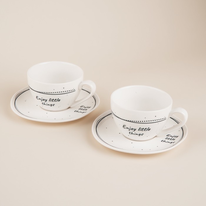 Набор чайный фарфоровый SL Home &laquo;Милый дом&raquo;, 4 предмета: 2 чашки 275 мл, 2 блюдца d=15,5 см, цвет белый