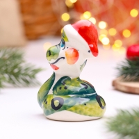 Новый год. Сувенир символ года &laquo;Змейка в шапке&raquo;, большая, гжель, цветная