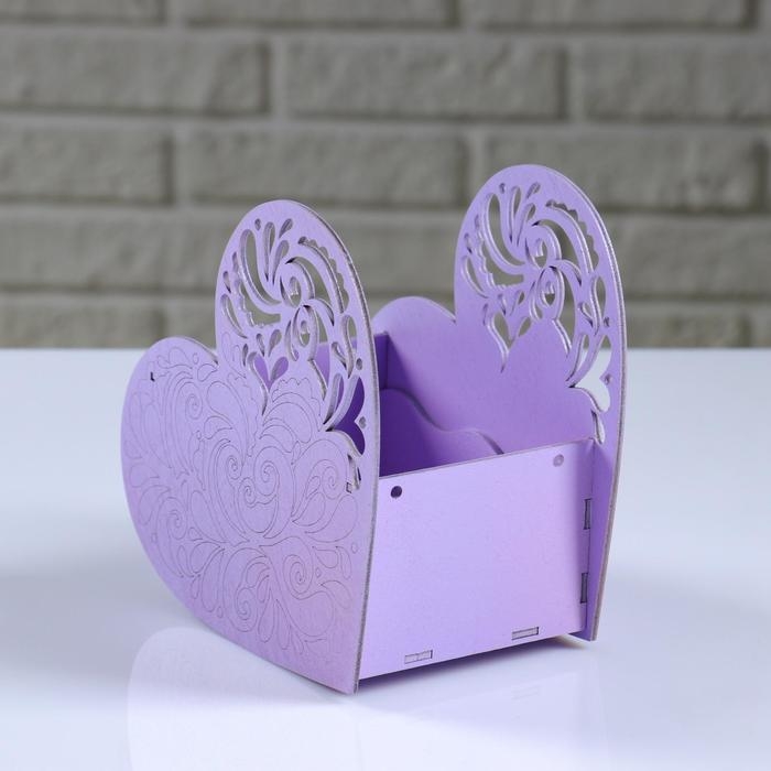 Кашпо деревянное "Сердце ажурное", сиреневый, 18&times;8.6&times;14 см
