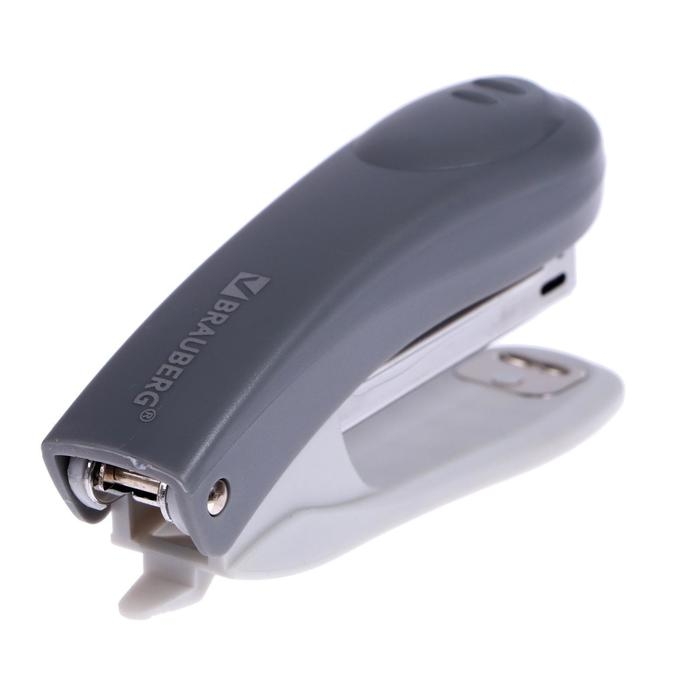 Степлер № 10, до 12 листов, BRAUBERG Einkommen, пластиковый корпус, встроенный антиСтеплер, серый