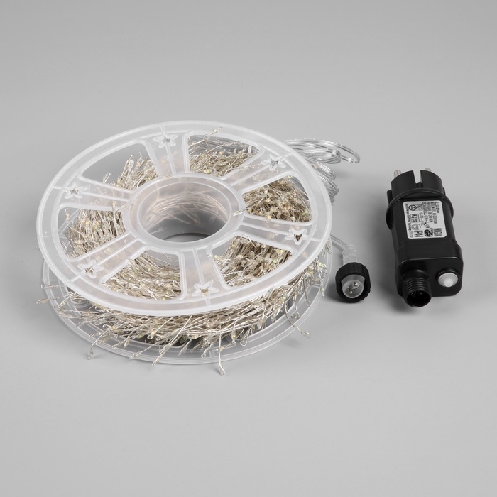 Гирлянда &laquo;Мишура&raquo; 50 м роса, IP44, серебристая нить, 1500 LED, 8 режимов, свечение мульти, 36 В