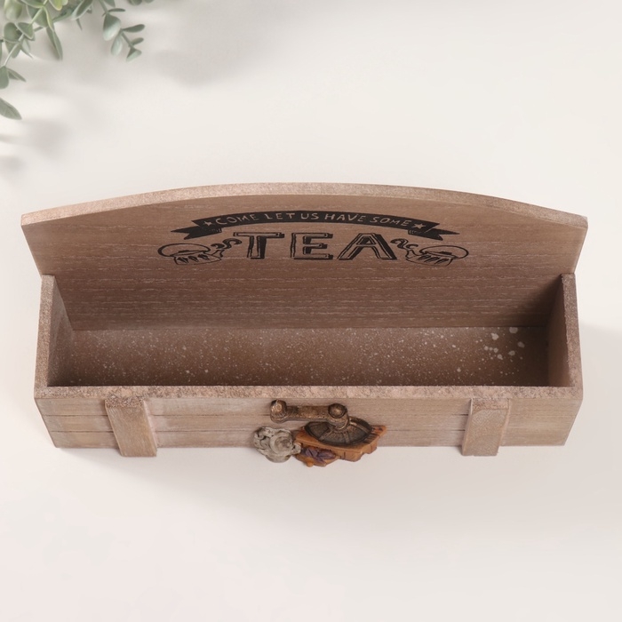 Шкатулка дерево с делениями "Чай и набор для варки кофе" 7х26,5х17 см