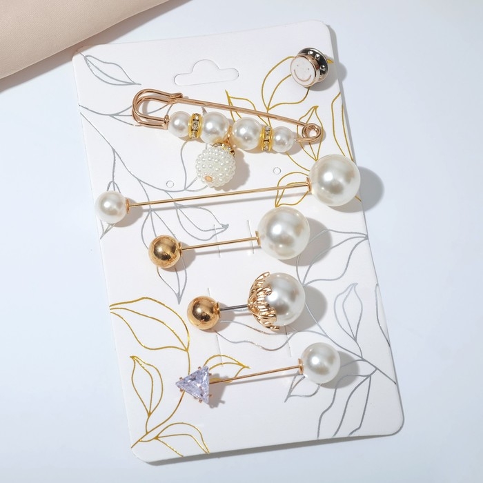 Набор булавок (6шт) &laquo;Жемчужная капель&raquo;, 6,3см, цвет белый в золоте