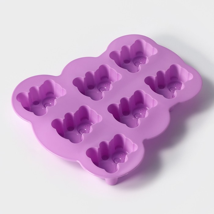 Форма для выпечки Доляна &laquo;Мишка&raquo;, силикон, 27&times;24 см, 7 ячеек, цвет сиреневый