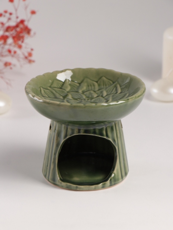 Аромалампа керамика "Лотос" тёмно-зеленая 11,4х11,4х9 см