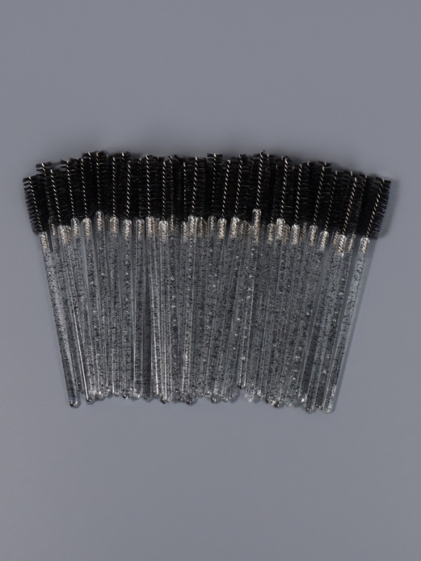 Щёточки для бровей и ресниц, набор - 50 шт, 9,5 см, цвет чёрный/прозрачный