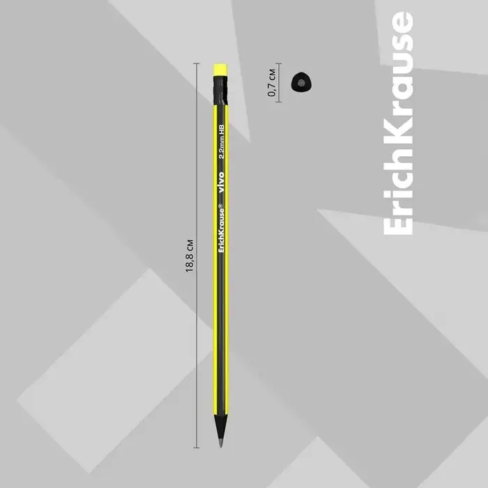 Карандаш чернографитный, ErichKrause &laquo;Vivo&raquo;, HB, d=2.2 мм, с ластиком, дерево, трехгранный в тубусе, микс