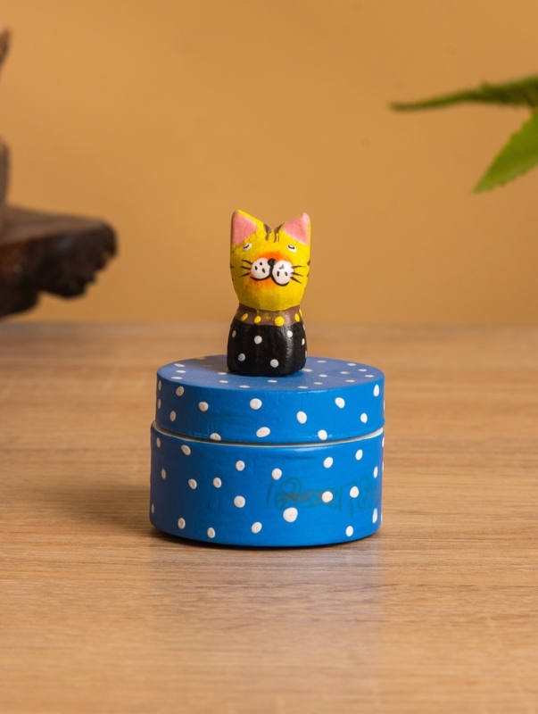 Сувенирная шкатулка &laquo;Котик&raquo;, 5&times;5&times;7.5 +/- см, дерево, синяя