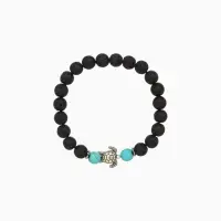 Браслет "Черепашка" камень пирит, лава, длина 18 см, цв. чёрный, бирюзовый