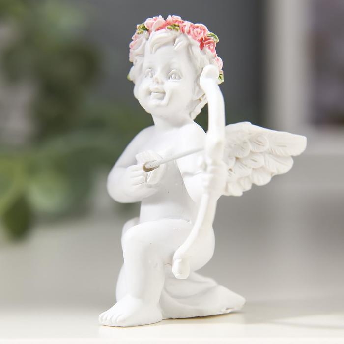 Сувенир полистоун "Купидон" в венке из роз, МИКС, 6,5х6х5 см