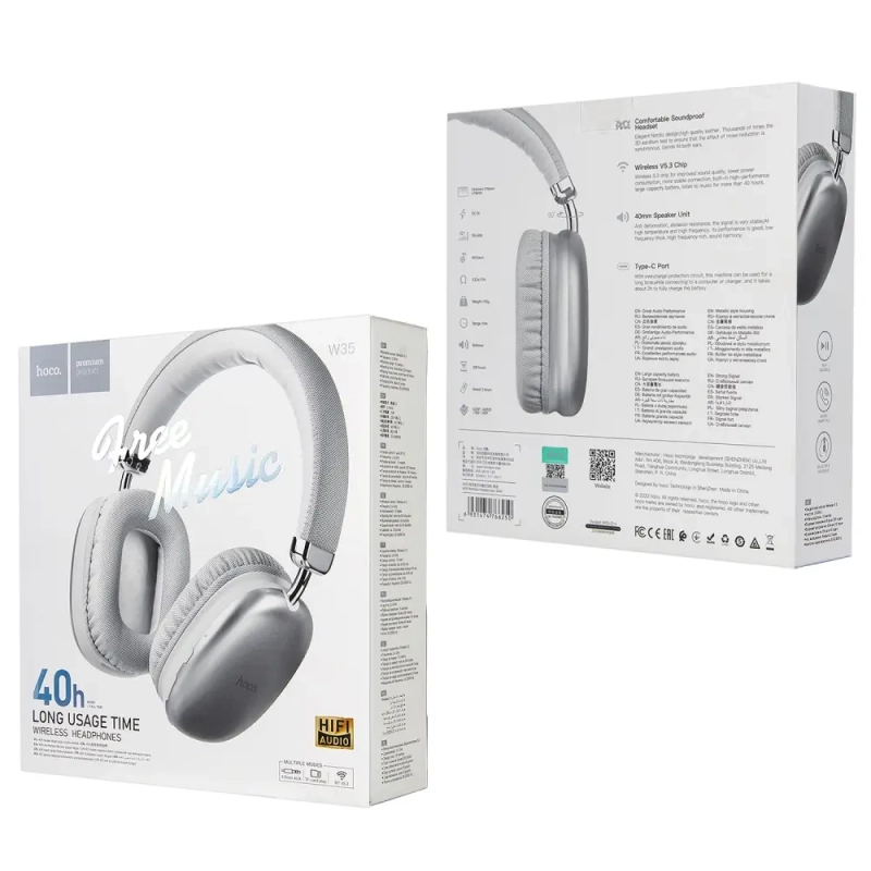 Наушники W35 Wireless Headset Long Usage Time HOCO серебро
