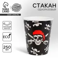 Стакан одноразовый бумажный &laquo;Пират&raquo;, 250 мл