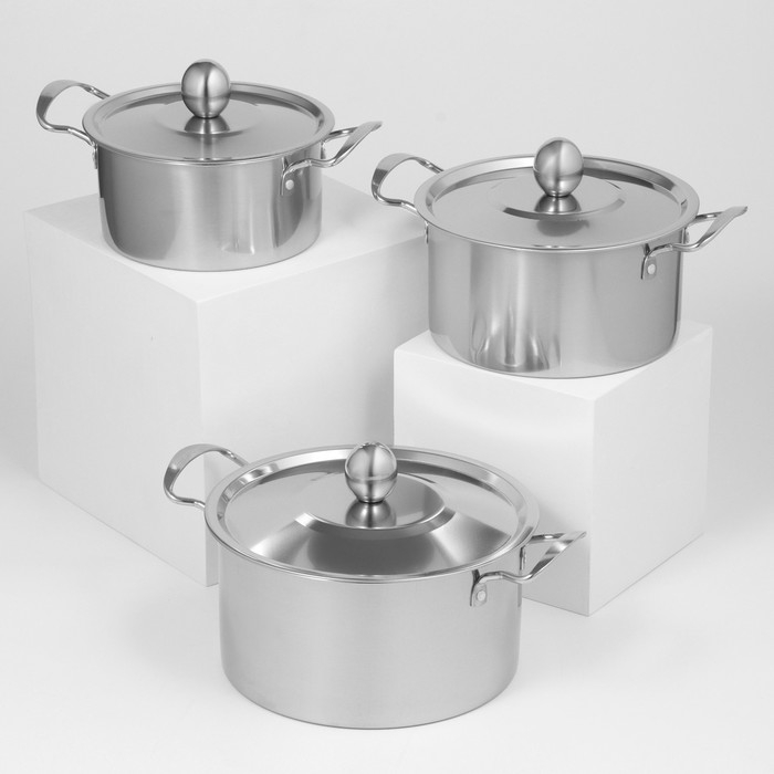 Набор кастрюль из нержавеющей стали &laquo;Классик&raquo;, 3 предмета: 1 л (d=16 см), 1,5 л (d=18 см), 2 л (d=20 см)