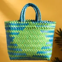 Сумка плетёная пластиковая 30х10х33 см, цв. сине-жёлтый