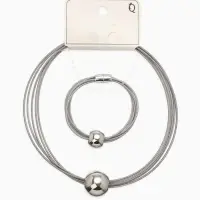 Набор 2 пред-та: колье, браслет "Бусина на нитях", цвет серебро