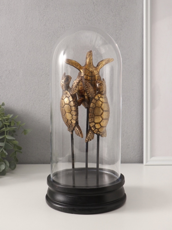 Сувенир полистоун в колбе "Три черепахи в море" 14х14х30 см