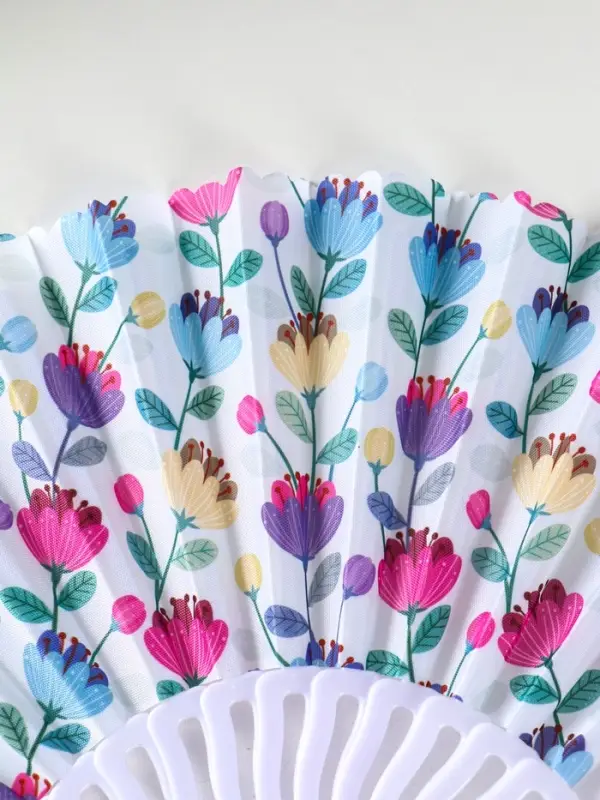 Веер пластик, текстиль "Ситец цветочный" МИКС 23 см