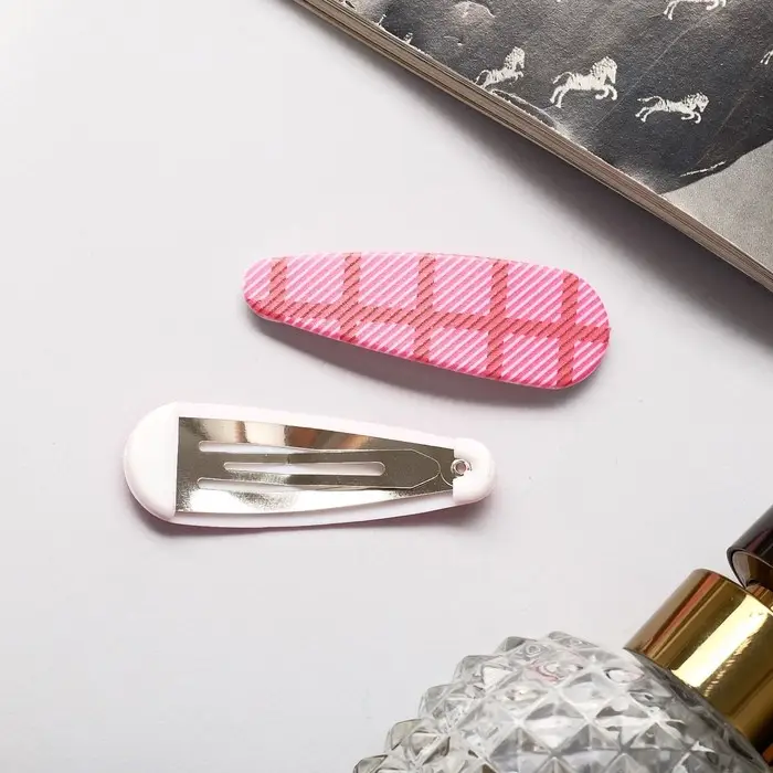 Невидимки для волос &laquo;Паула&raquo;, набор 2 шт., клетка, 5 см, розовая