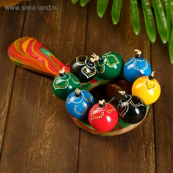 Сувенирный музыкальный инструмент "Маракас с шариками и пластинами" радужный 25х13х5 см МИКС