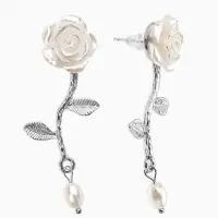 Серьги "Цветок розы", цвет белый в серебре