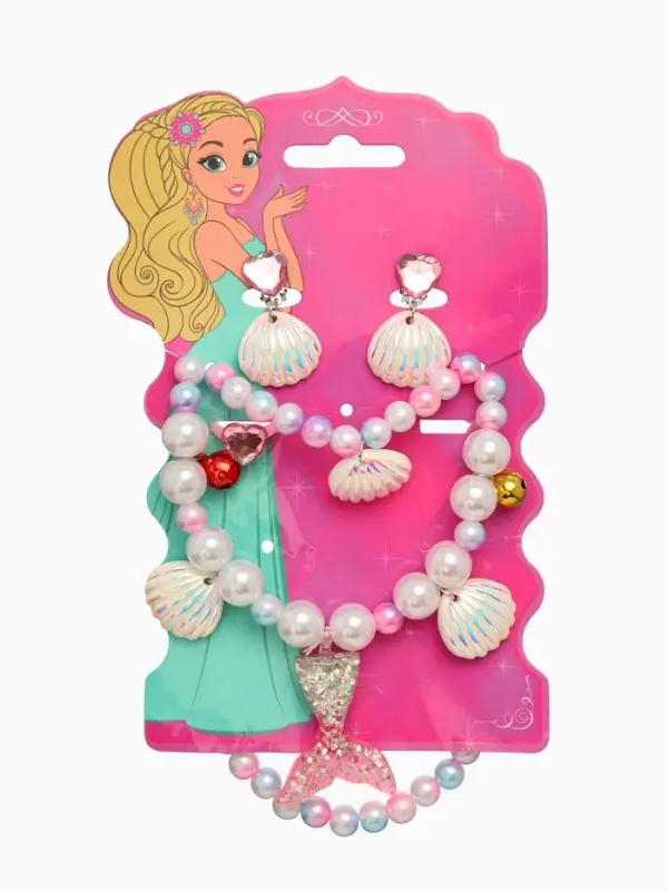 Набор детский &laquo;Выбражулька&raquo; русалочка, 4 пред :клипсы, кольцо, браслет, бусы, бело-розовый   1087536