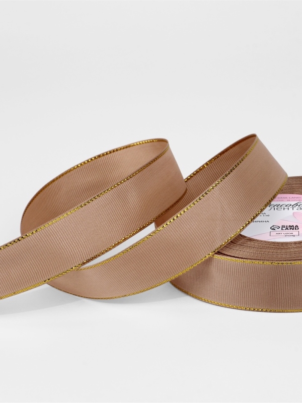 Лента репсовая 25мм*25&plusmn;1ярд(23м&plusmn;1м) золотые нити №173 бежевый АУ