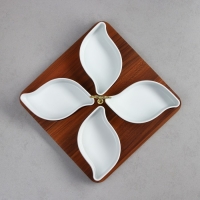 Менажница &laquo;Королевская сервировка&raquo;, 4 шт:300 мл, деревянное основание, фарфор, Иран