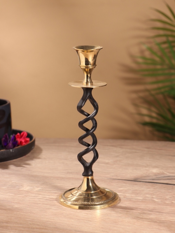 Подсвечник на 1 свечу "Спираль" латунь, черный с золотом 7х19 см