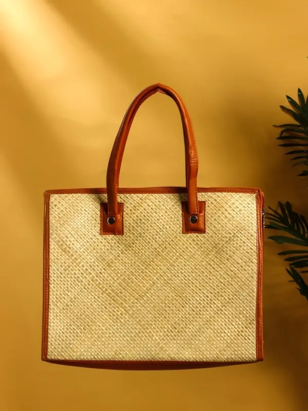 Сумка плетёная на молнии из пандана 41х16х50 см, светло-коричневый