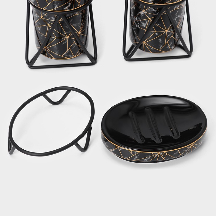 Набор для ванной комнаты SAVANNA &laquo;Геометрика&raquo;, 3 предмета (мыльница, дозатор для мыла 290 мл, стакан), цвет чёрный