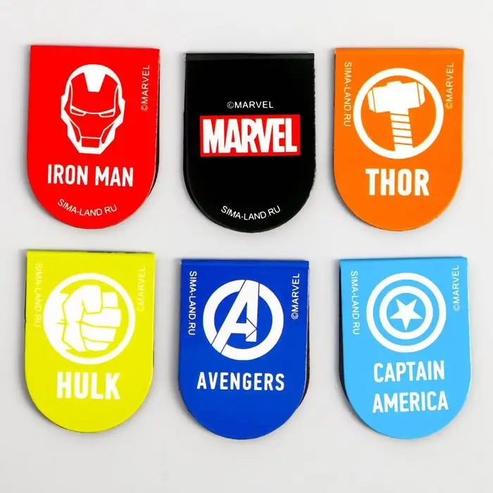 Магнитные закладки для книг, 6 шт. на открытке &laquo;Супергерои&raquo;, Мстители