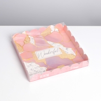 Коробка для печенья, кондитерская упаковка с PVC крышкой, &laquo;Камень&raquo;, 21 х 21 х 3 см