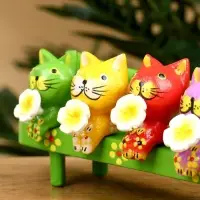 Сувенир "Котята на скамейке" дерево 19х8х6 см, цв. зелёный